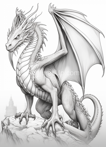 Dragon_High_Detail_Black_and_White_Coloring_book_003