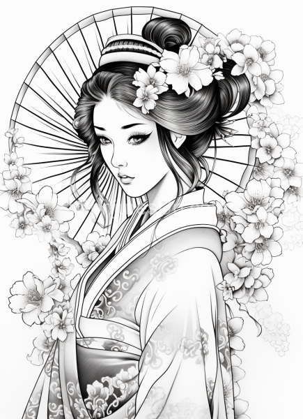 Geisha_Black_and_White_Coloring_book_page_015