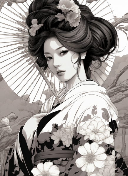 Geisha_Black_and_White_Coloring_book_page_021