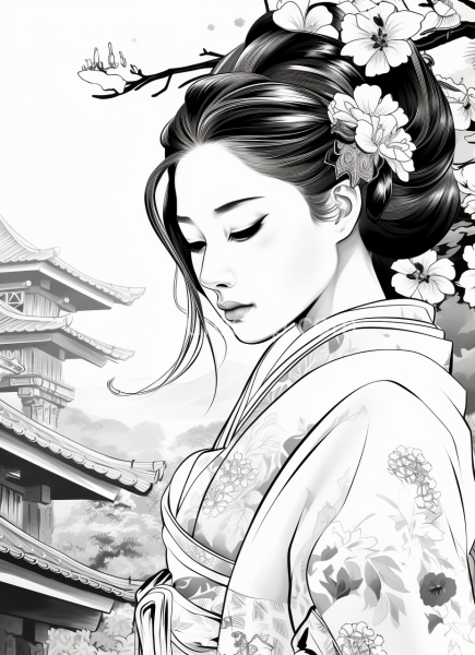 Geisha_Black_and_White_Coloring_book_page_05